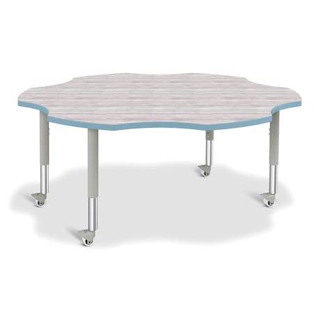 Jonti-Craft Berries Six Leaf Activity Table, Mobile, Driftwood Gray/Coastal Blue/Gray 6458JCM452